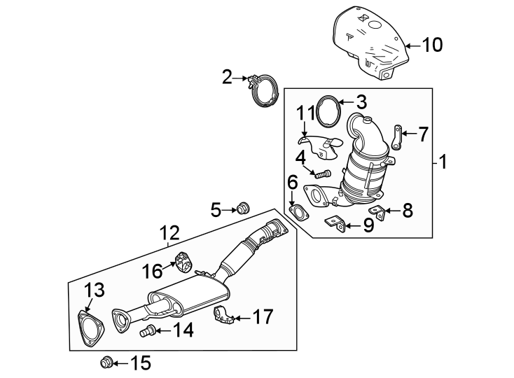 Diagram Exhaust system. Exhaust components. for your 2018 Chevrolet Equinox 2.0L Ecotec A/T 4WD LT Sport Utility 