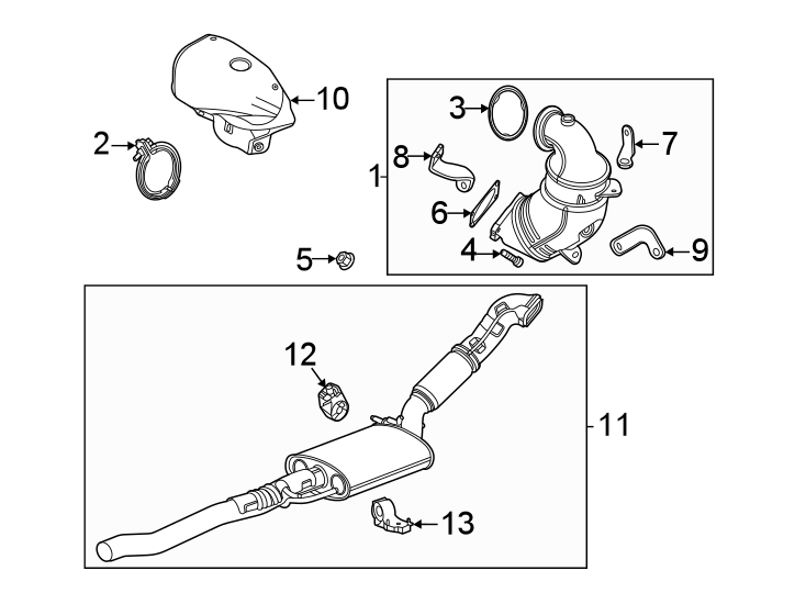 Diagram Exhaust system. Exhaust components. for your 2018 Chevrolet Equinox 1.6L DIESEL A/T 4WD LT Sport Utility 