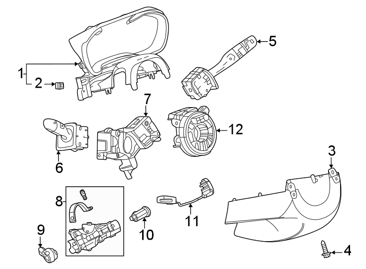 Diagram Steering column. Shroud. Switches & levers. for your 2021 GMC Sierra 2500 HD 6.6L Duramax V8 DIESEL A/T 4WD SLT Crew Cab Pickup 