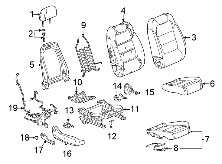 Diagram Seats & tracks. Passenger seat components. for your 2013 Cadillac ATS Performance Sedan  