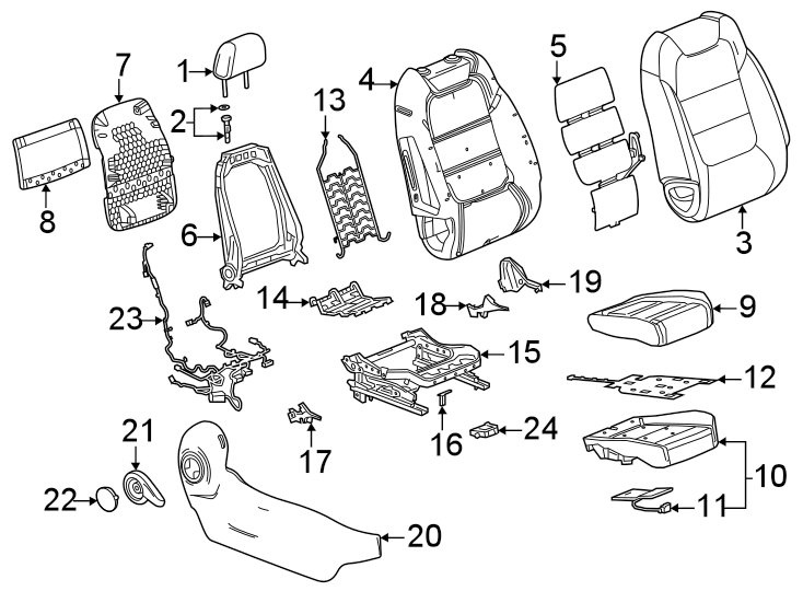 Diagram Seats & tracks. Passenger seat components. for your 2004 Cadillac Escalade EXT   