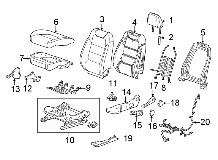 Seats & tracks. Driver seat components.