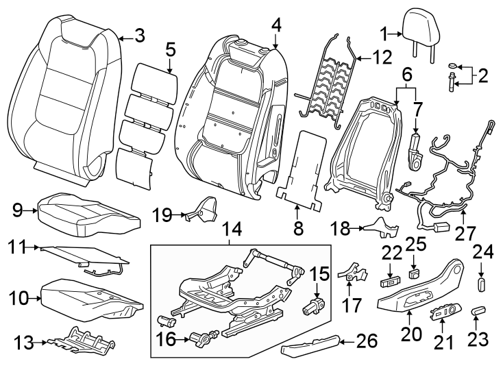 Diagram Seats & tracks. Driver seat components. for your 2004 Cadillac Escalade EXT   