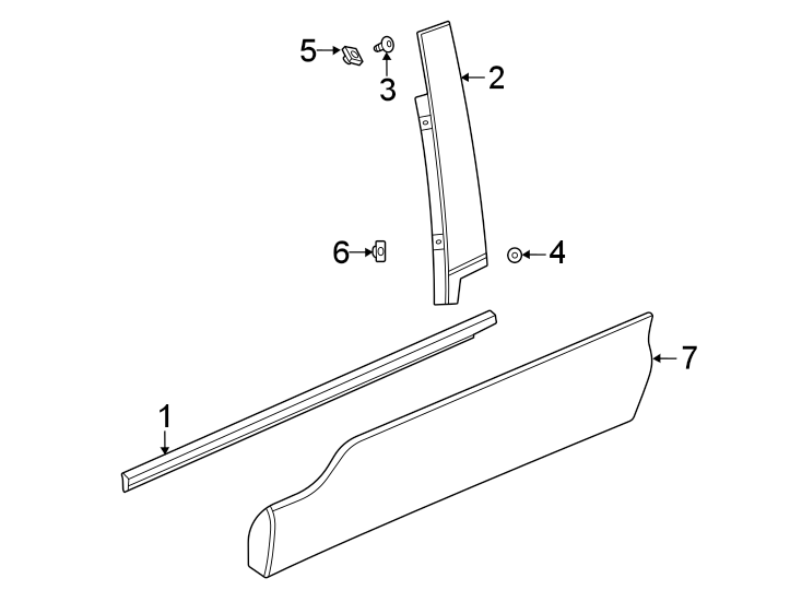 1Front door. Exterior trim.https://images.simplepart.com/images/parts/motor/fullsize/GN21605.png