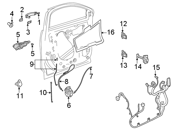 Diagram Front door. Lock & hardware. for your 2021 Cadillac XT4   