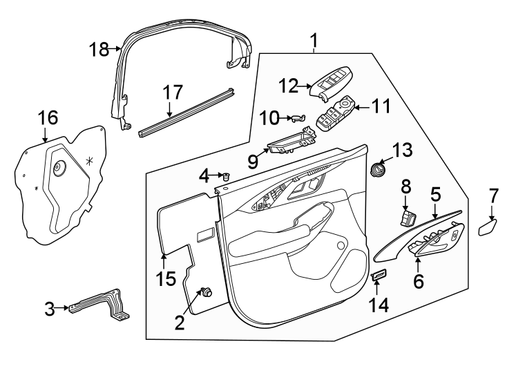 Diagram Front door. Interior trim. for your 2021 GMC Sierra 2500 HD 6.6L Duramax V8 DIESEL A/T 4WD Base Extended Cab Pickup Fleetside 