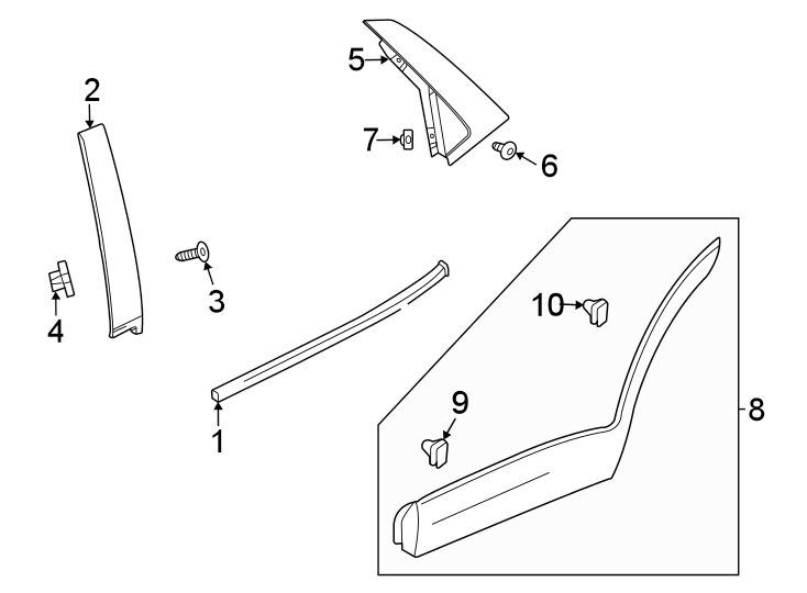 5Rear door. Exterior trim.https://images.simplepart.com/images/parts/motor/fullsize/GN21635.png