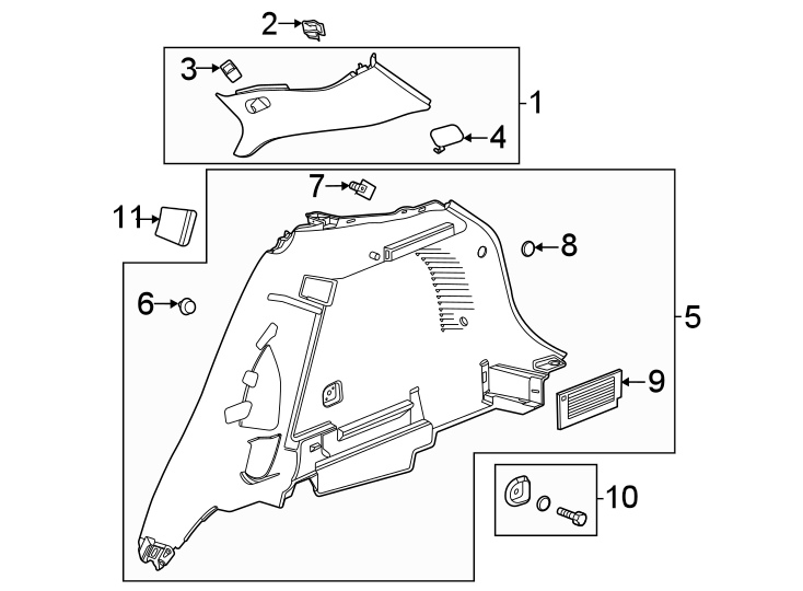 Quarter panel. Interior trim. Diagram