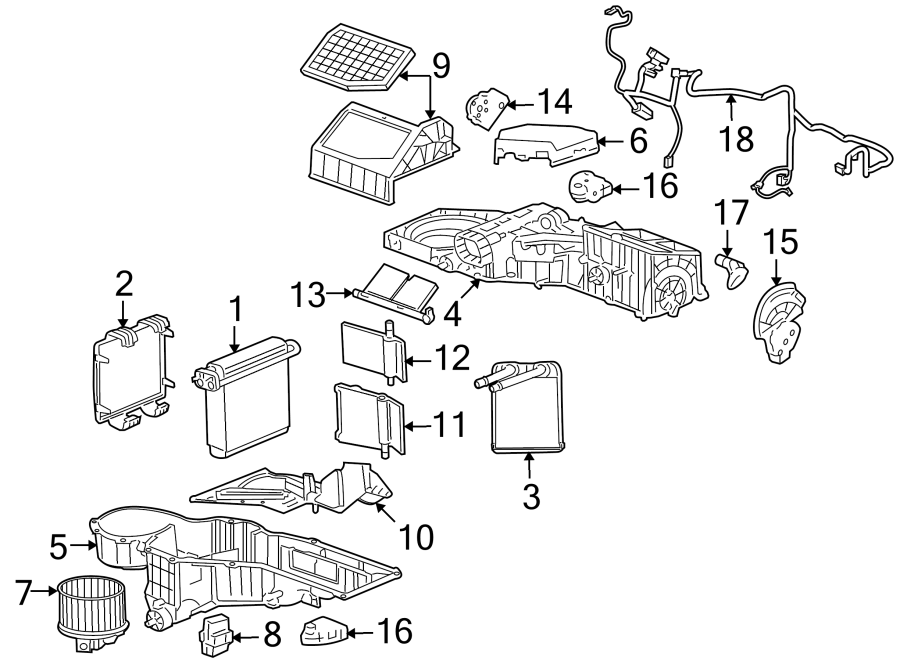 Diagram AIR CONDITIONER & HEATER. EVAPORATOR & HEATER COMPONENTS. for your 2006 GMC Sierra 2500 HD   