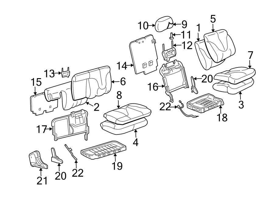 Diagram SEATS & TRACKS. SECOND ROW SEATS. for your 2003 GMC Sierra 2500 HD Base Crew Cab Pickup Fleetside 8.1L Vortec V8 A/T RWD 