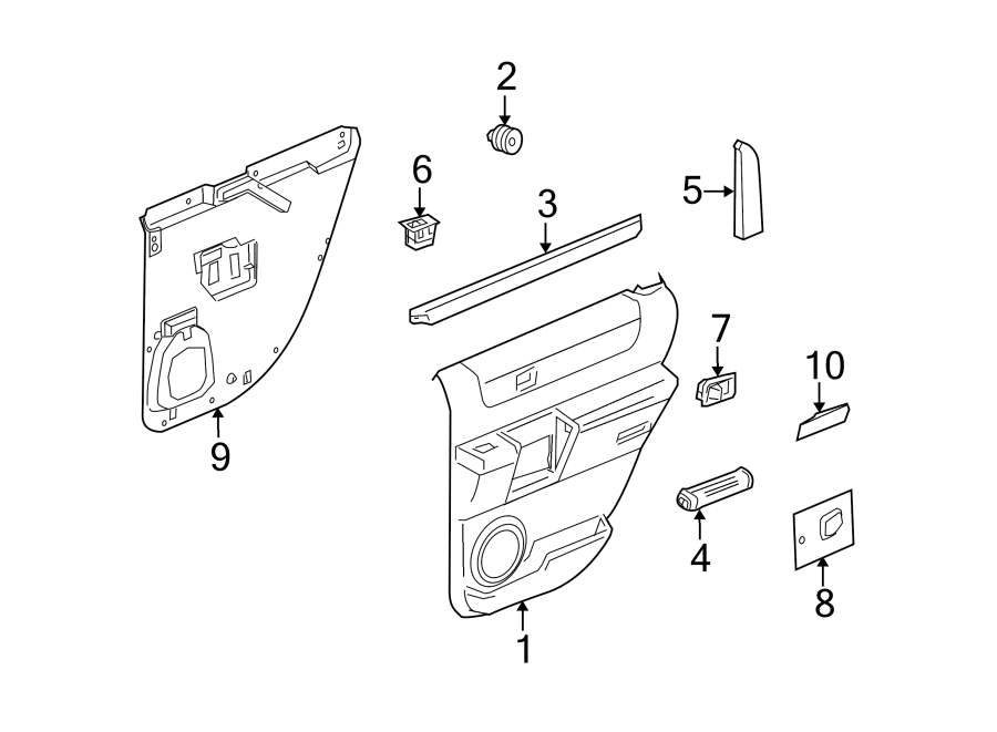 Diagram REAR DOOR. INTERIOR TRIM. for your 2005 Chevrolet Silverado 1500 LT Crew Cab Pickup Stepside  