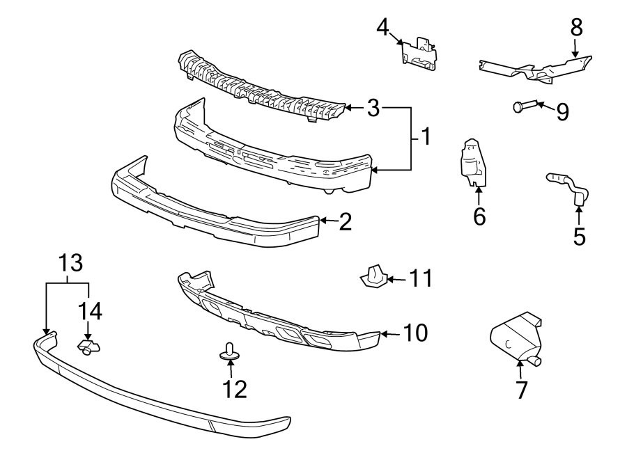 Diagram FRONT BUMPER. BUMPER & COMPONENTS. for your 2012 GMC Sierra 2500 HD 6.0L Vortec V8 A/T RWD SLT Extended Cab Pickup 