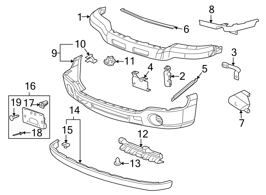 Diagram FRONT BUMPER. BUMPER & COMPONENTS. for your 2012 GMC Sierra 2500 HD 6.0L Vortec V8 A/T RWD SLT Extended Cab Pickup 