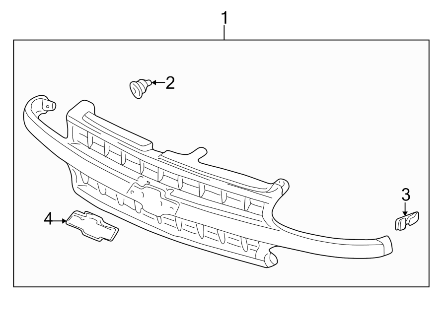 Diagram GRILLE & COMPONENTS. for your 2001 Chevrolet Silverado 2500 Base Standard Cab Pickup Fleetside  