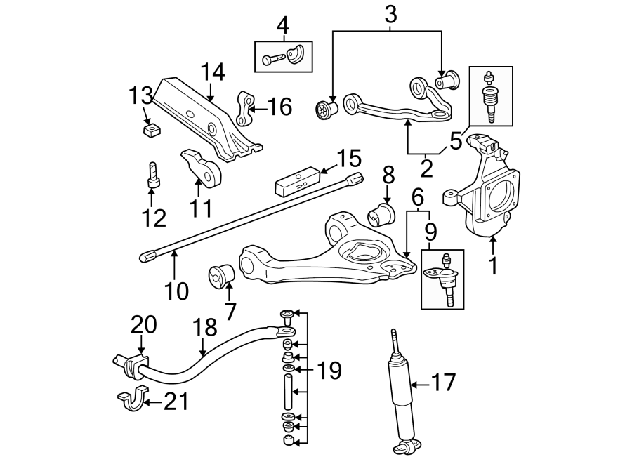 Diagram FRONT SUSPENSION. STABILIZER BAR & COMPONENTS. SUSPENSION COMPONENTS. for your 2018 GMC Sierra 2500 HD 6.6L Duramax V8 DIESEL A/T RWD Base Extended Cab Pickup Fleetside 