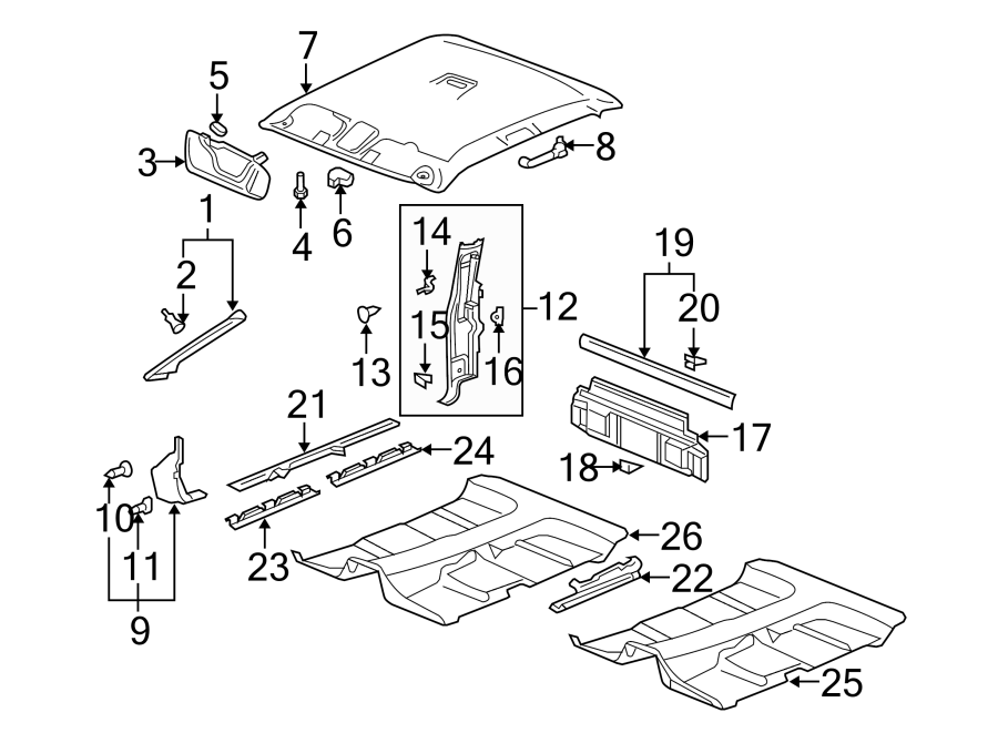 Diagram CAB. INTERIOR TRIM. for your 2005 Chevrolet Silverado 3500 LS Cab & Chassis  