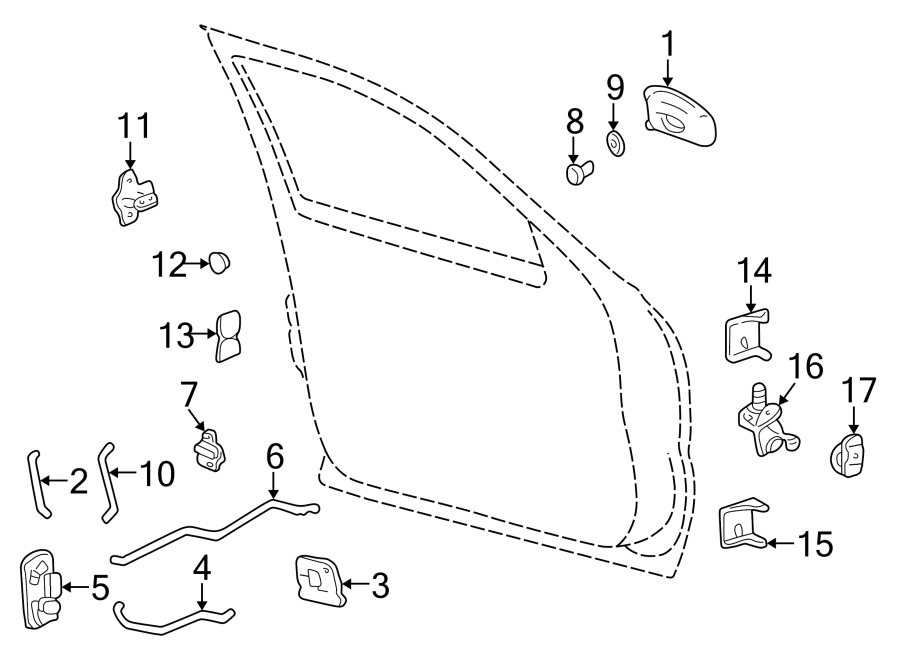 Diagram FRONT DOOR. LOCK & HARDWARE. for your 1989 Chevrolet C1500  Silverado Extended Cab Pickup Fleetside 6.2L V8 DIESEL M/T 