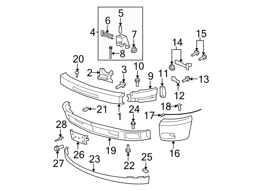 Diagram FRONT BUMPER. BUMPER & COMPONENTS. for your 2006 GMC Sierra 3500 6.6L Duramax V8 DIESEL M/T RWD WT Crew Cab Pickup Fleetside 