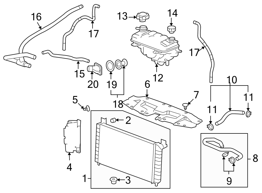 Diagram RADIATOR & COMPONENTS. for your 2020 GMC Yukon   