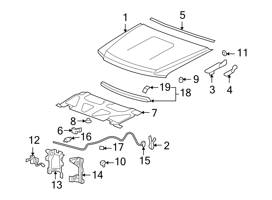 Diagram EXTERIOR TRIM. HOOD & COMPONENTS. for your 2021 Chevrolet Colorado   