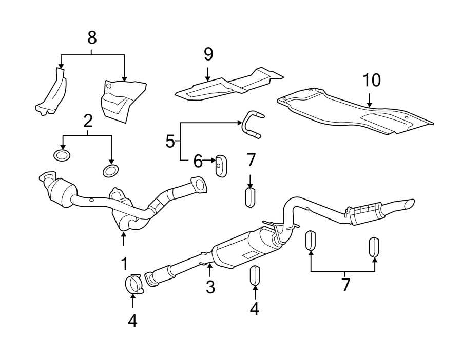 Diagram EXHAUST SYSTEM. EXHAUST COMPONENTS. for your 2010 Chevrolet Silverado 3500 HD LT Extended Cab Pickup  