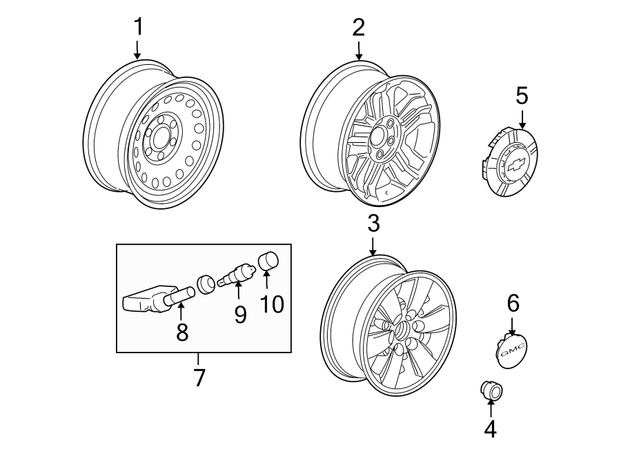 Diagram WHEELS. for your 2005 Chevrolet Avalanche 2500   