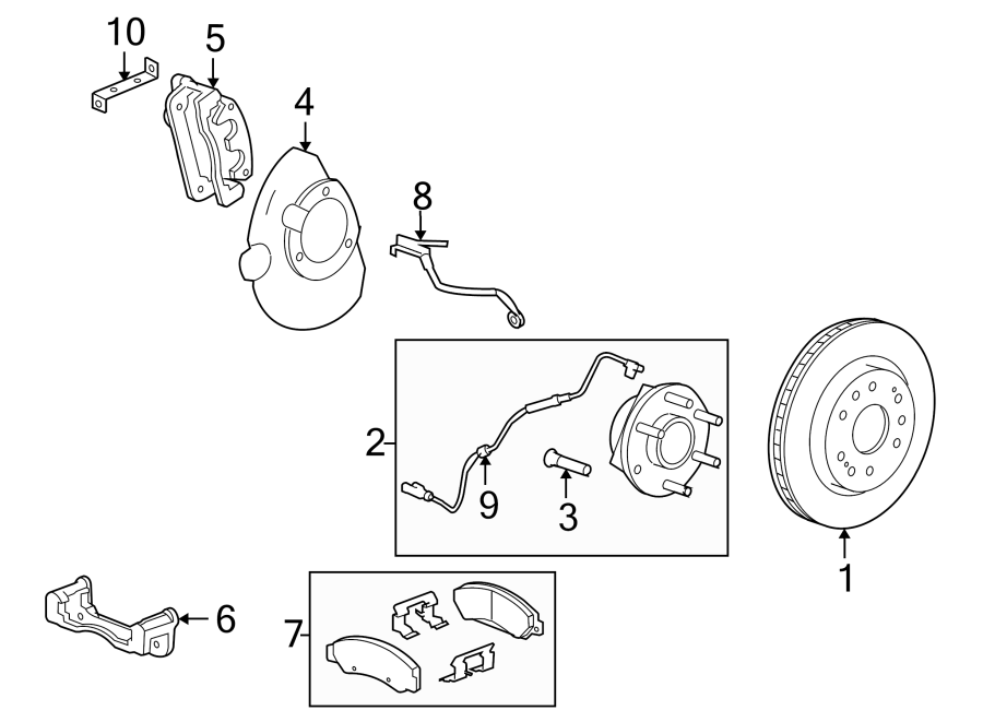 Diagram FRONT SUSPENSION. BRAKE COMPONENTS. for your 2019 GMC Sierra 2500 HD 6.6L Duramax V8 DIESEL A/T RWD Base Extended Cab Pickup Fleetside 