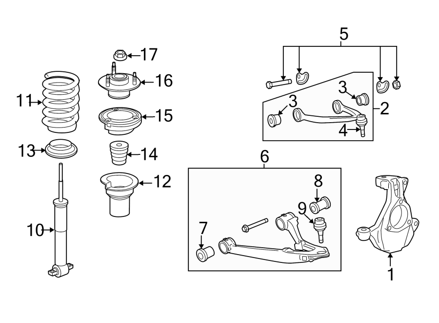 Diagram FRONT SUSPENSION. SUSPENSION COMPONENTS. for your 2016 GMC Sierra 2500 HD 6.6L Duramax V8 DIESEL A/T 4WD Base Extended Cab Pickup Fleetside 