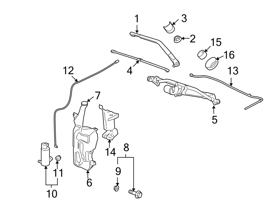 Diagram WINDSHIELD. WIPER & WASHER COMPONENTS. for your Chevrolet Silverado  