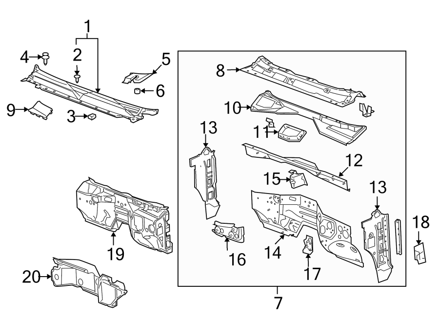 Diagram CAB. COWL. for your 2007 Chevrolet Trailblazer   