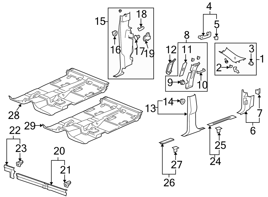 Diagram CAB. INTERIOR TRIM. for your 2005 Chevrolet Silverado 3500 LS Crew Cab Pickup Fleetside  