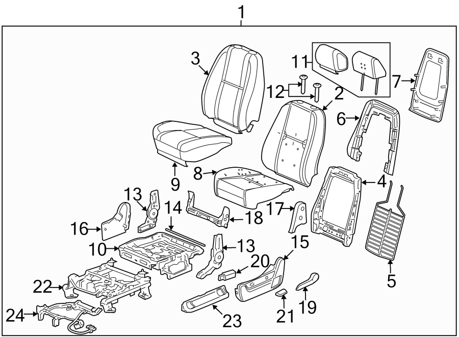 Diagram SEATS & TRACKS. FRONT SEAT COMPONENTS. for your 2010 Chevrolet Silverado 3500 HD LTZ Extended Cab Pickup  