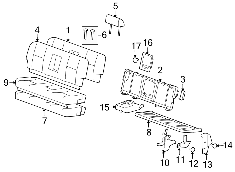 Diagram SEATS & TRACKS. REAR SEAT COMPONENTS. for your 2020 GMC Yukon XL   