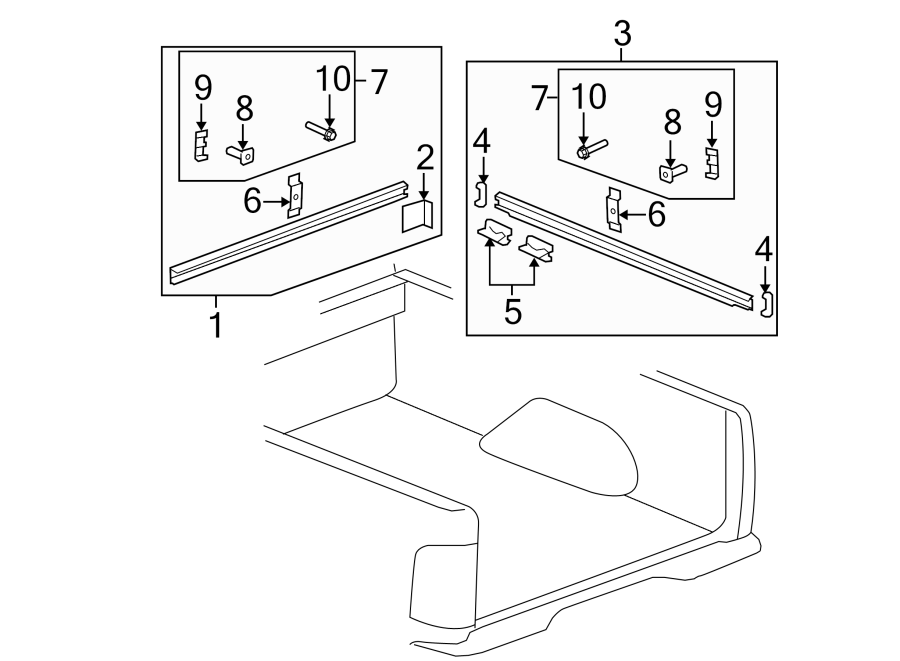 Diagram PICK UP BOX. BOX RAILS. for your Chevrolet