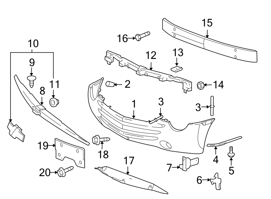 Diagram FRONT BUMPER. BUMPER & COMPONENTS. for your 2018 Chevrolet Equinox   