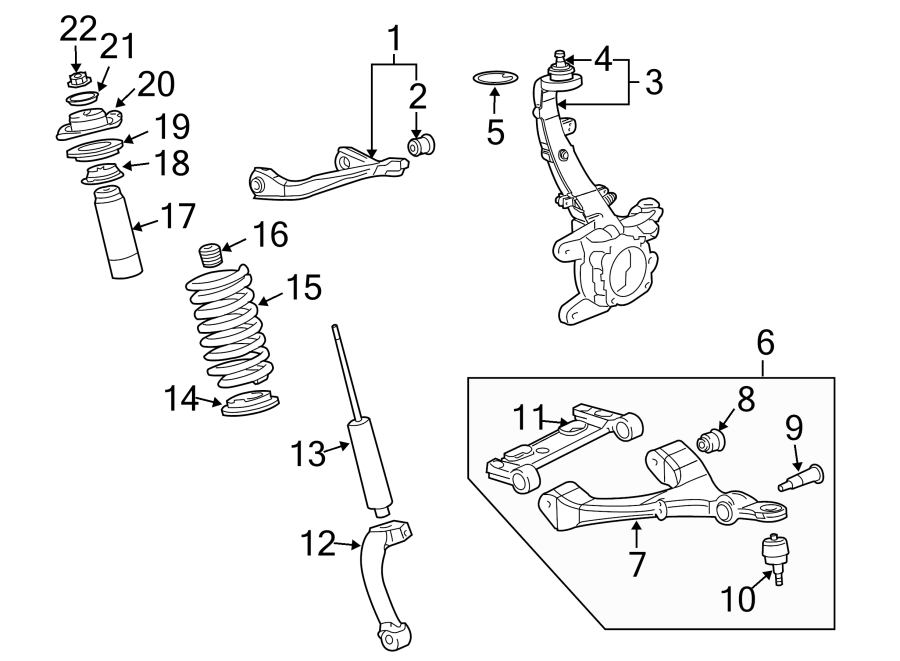 Diagram FRONT SUSPENSION. SUSPENSION COMPONENTS. for your 2018 GMC Sierra 2500 HD 6.6L Duramax V8 DIESEL A/T RWD Base Extended Cab Pickup Fleetside 