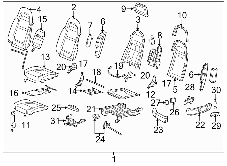 Diagram SEATS & TRACKS. FRONT SEAT COMPONENTS. for your 2004 Cadillac Escalade EXT   