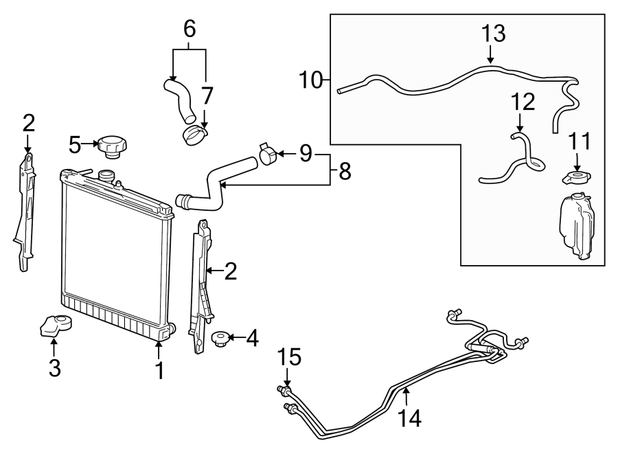 Diagram RADIATOR & COMPONENTS. for your 2005 GMC Sierra 2500 HD   