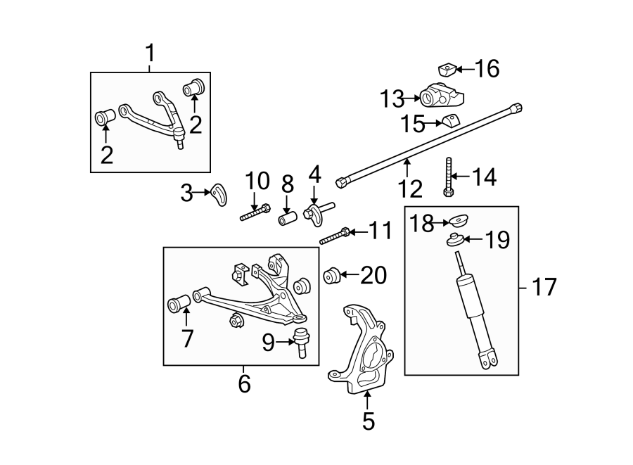 Diagram FRONT SUSPENSION. SUSPENSION COMPONENTS. for your 2011 GMC Sierra 2500 HD 6.6L Duramax V8 DIESEL A/T RWD SLE Standard Cab Pickup 