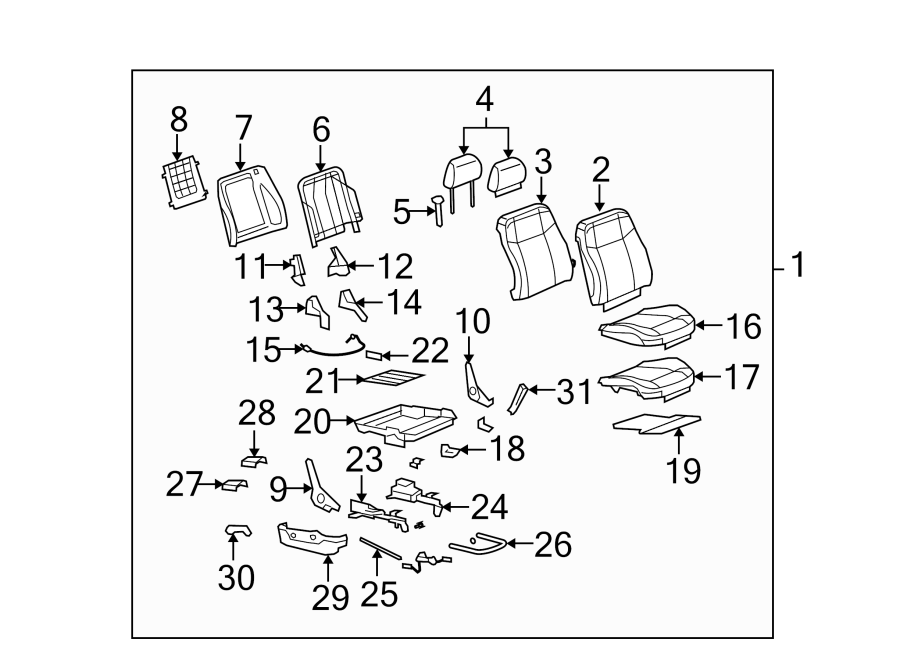 Diagram SEATS & TRACKS. FRONT SEAT COMPONENTS. for your 2004 Cadillac Escalade EXT   