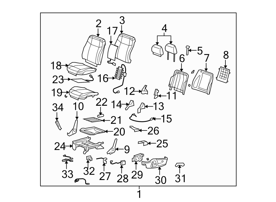 Diagram SEATS & TRACKS. FRONT SEAT COMPONENTS. for your 2007 GMC Sierra 2500 HD 6.0L Vortec V8 A/T 4WD SLE Standard Cab Pickup 