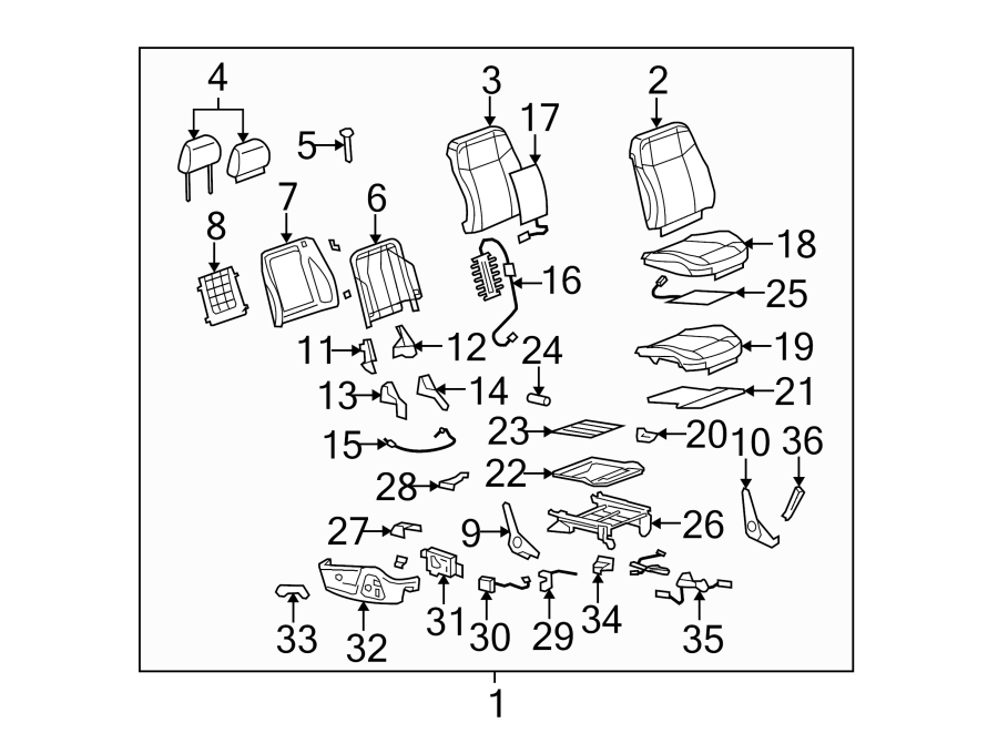 Diagram SEATS & TRACKS. FRONT SEAT COMPONENTS. for your 2007 GMC Sierra 2500 HD 6.0L Vortec V8 A/T 4WD SLE Standard Cab Pickup 