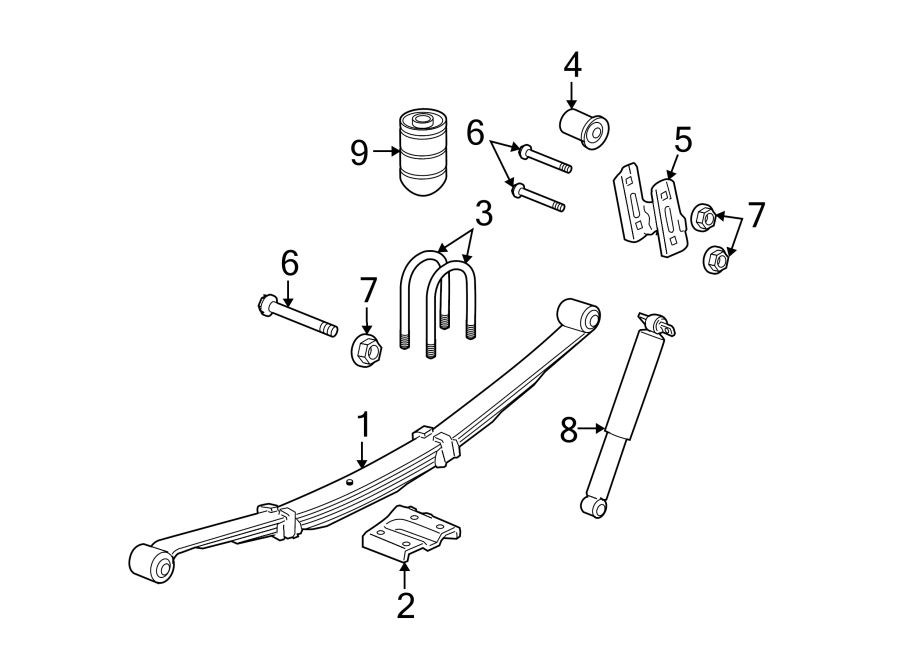 Diagram REAR SUSPENSION. SUSPENSION COMPONENTS. for your 2018 GMC Sierra 2500 HD 6.0L Vortec V8 A/T RWD SLE Extended Cab Pickup Fleetside 