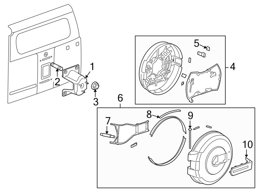 1SPARE TIRE CARRIER.https://images.simplepart.com/images/parts/motor/fullsize/GS06782.png