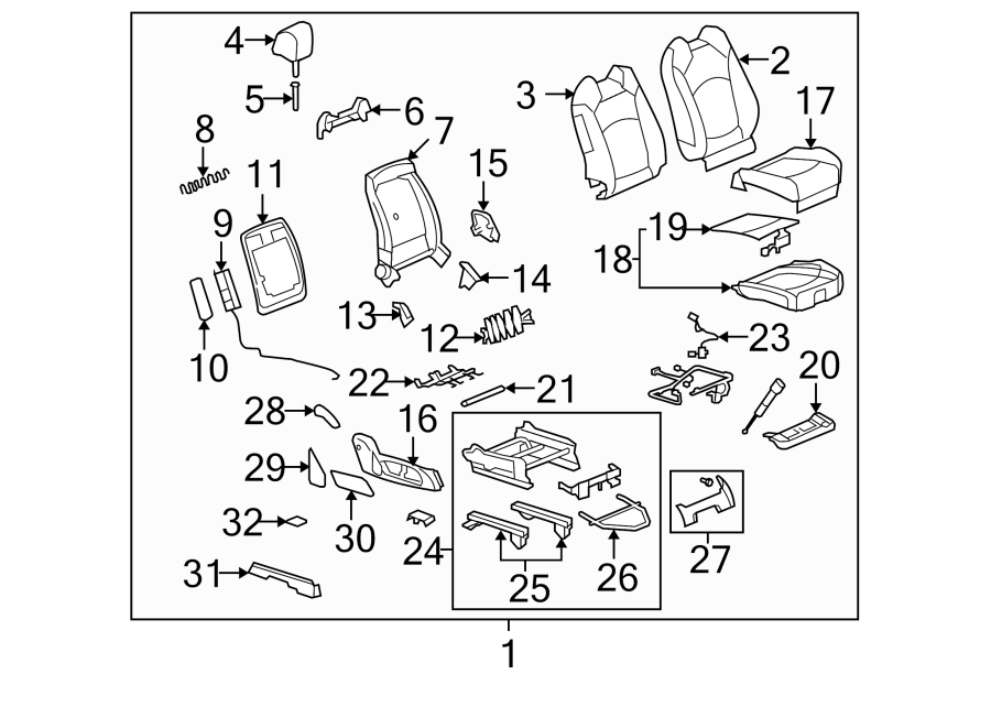 Diagram SEATS & TRACKS. FRONT SEAT COMPONENTS. for your 2004 Cadillac Escalade EXT   