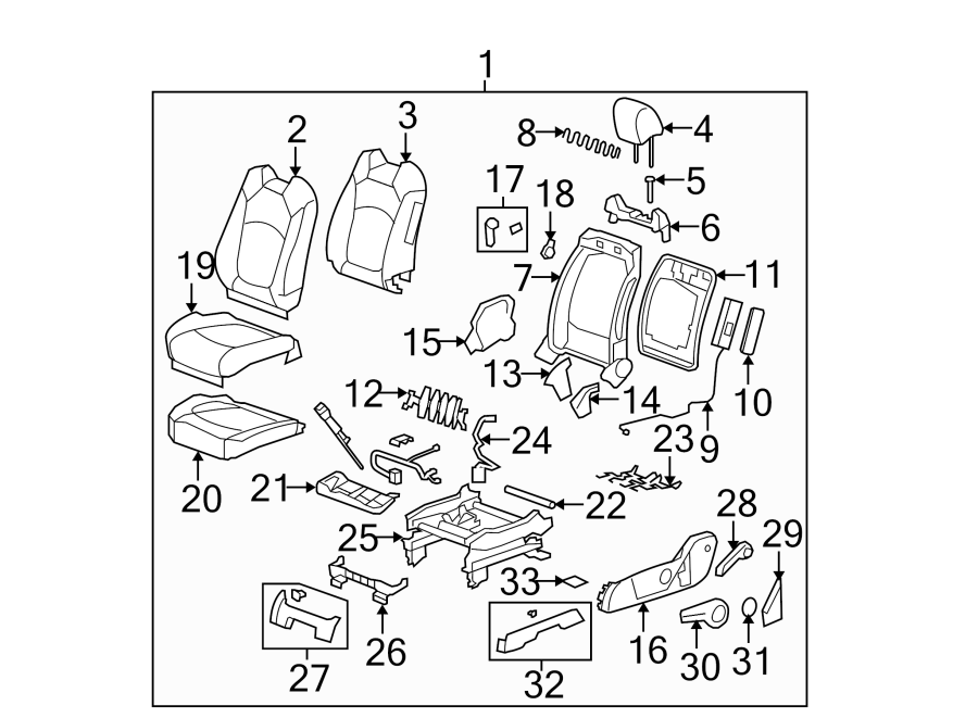 Diagram SEATS & TRACKS. FRONT SEAT COMPONENTS. for your 2018 Cadillac ATS Base Coupe 2.0L Ecotec M/T RWD 