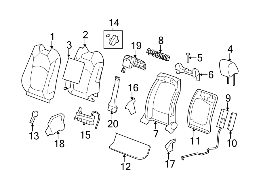 Diagram SEATS & TRACKS. FRONT SEAT COMPONENTS. for your 2004 Cadillac Escalade EXT   