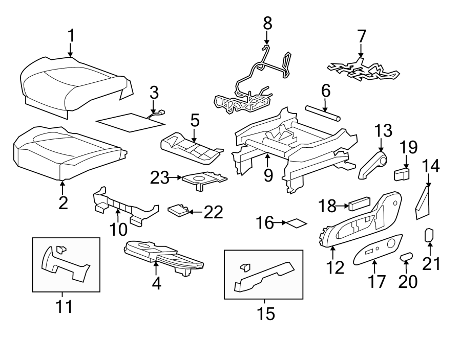 Diagram SEATS & TRACKS. FRONT SEAT COMPONENTS. for your 2013 Cadillac ATS Performance Sedan  