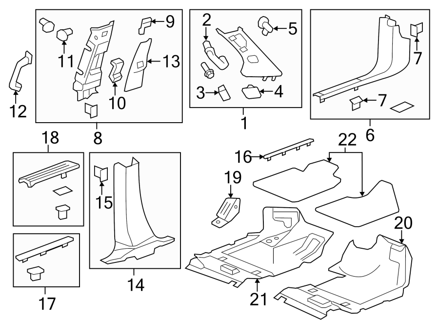 Diagram PILLARS. ROCKER & FLOOR. INTERIOR TRIM. for your 2005 Chevrolet Uplander    