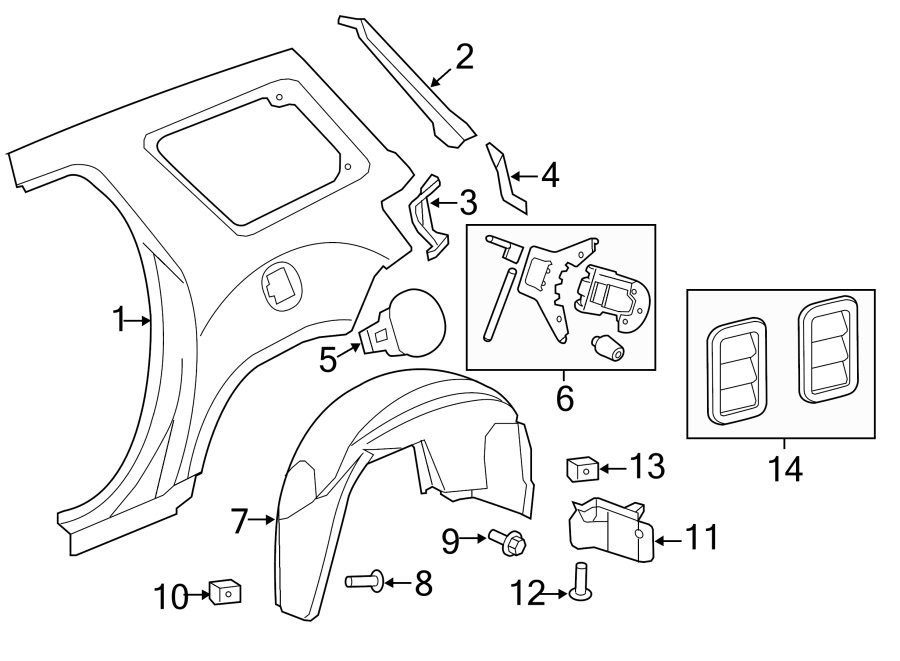 Diagram QUARTER PANEL & COMPONENTS. for your 2005 Chevrolet Silverado   